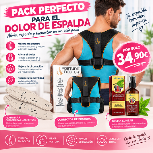 "PACK PERFECTO" Postura + confort lumbar + soporte para tus pies