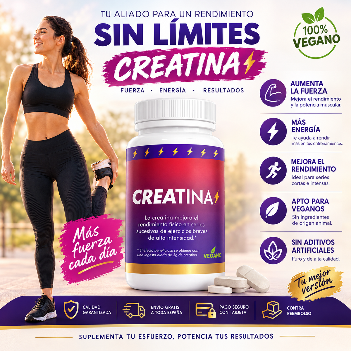 Suplemento de creatina en comprimidos – 90 unidades